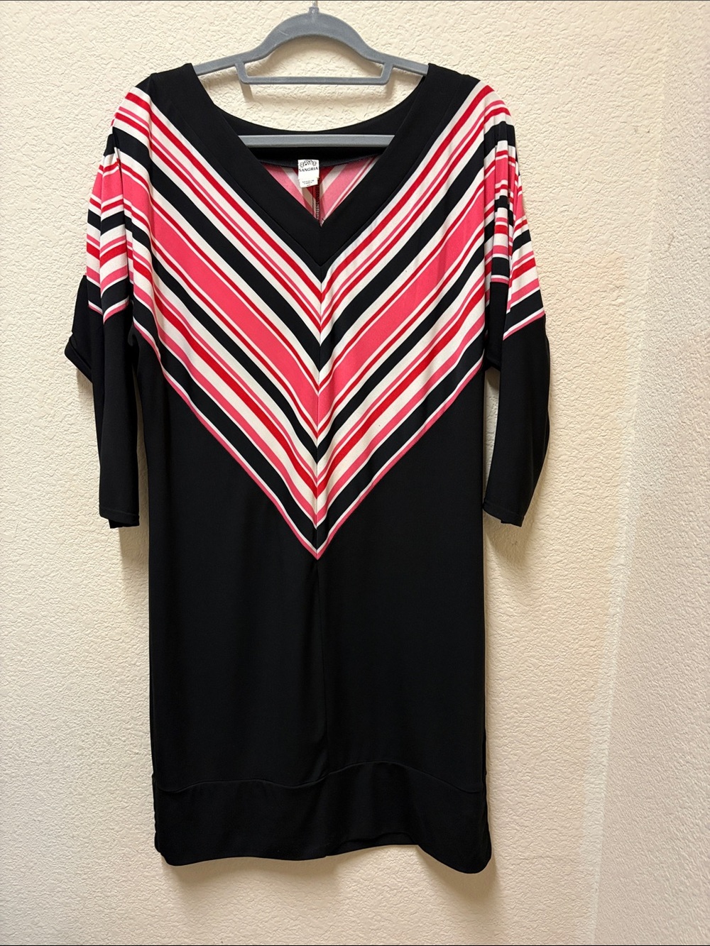 Signature by Sangria Black Dress with Pink, White & Red Chevron Accents